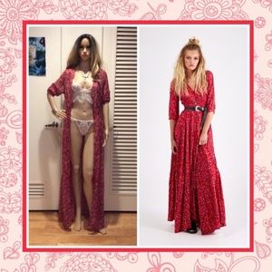 🍒RED DRESS MAXI LONG FLORAL DUSTER BOHO CHIC LOVE